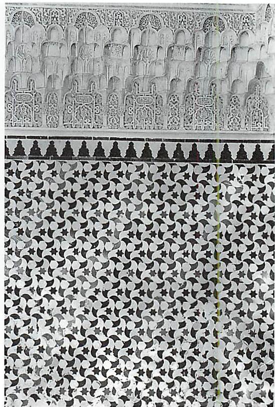 Alhambra wall surface: the boundaries are very large compared with the center being bounded.