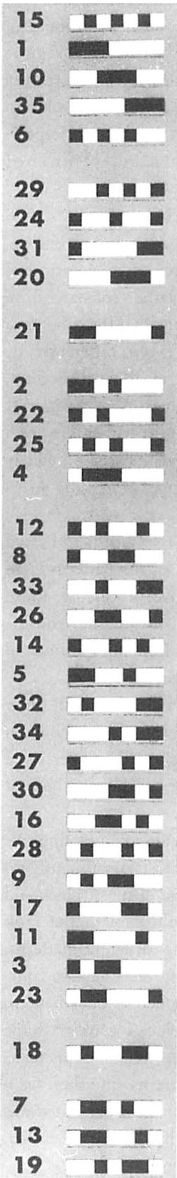 The 35 strips, in order of decreasing coherence, as measured by experiment