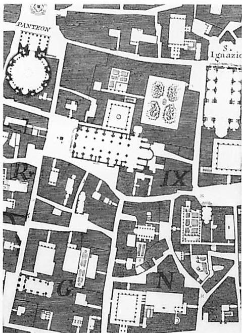 Nolli plan of Rome, the whole dominated by rectangles with a small proportion of apses and half circles thrown in.