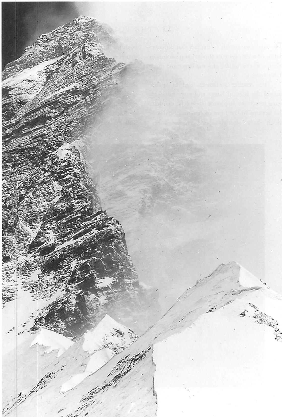 Characteristic rock pattern on the north ridge of Everest: the same angles, hence the echoes of repeating forms, appear again and again.
