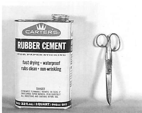 A pair of scissors and a can of rubber cement