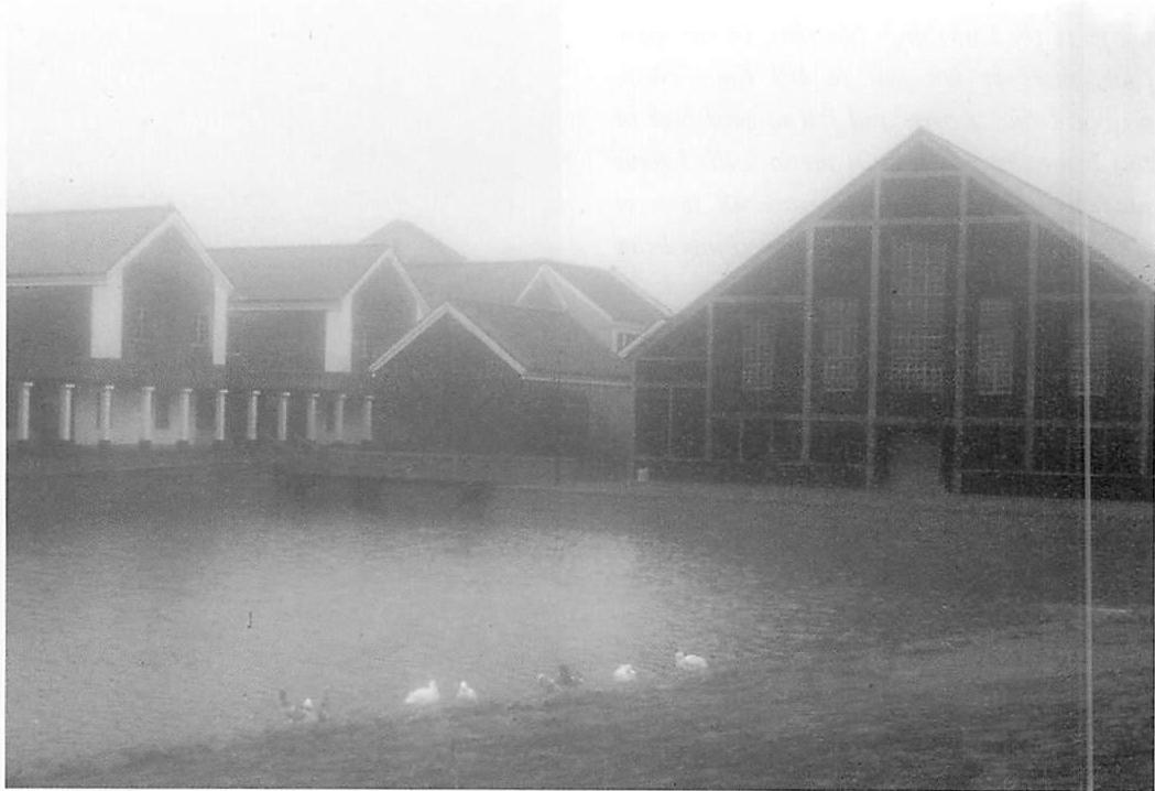 View of the Eishin campus, Saitama prefecture, near Tokyo. Christopher Alexander with Hajo Neis and others, 1985