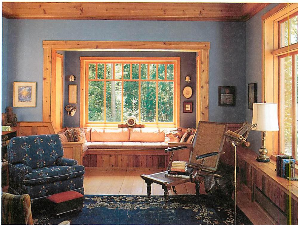 The living room of the Medlock-Graham house on Whidbey Island: silent, looking into the forest, at the end of a sequence of rooms.