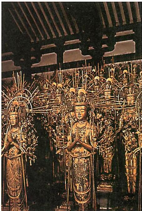 Interior, San-ju-san Gen Do, Kyoto. The interior is empty, except for one thousand golden Buddhas, carved, carefully placed, and revered.