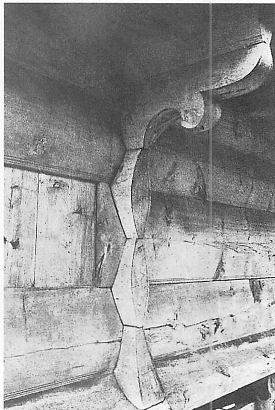 Doorway of a Swedish log house showing adzed logs