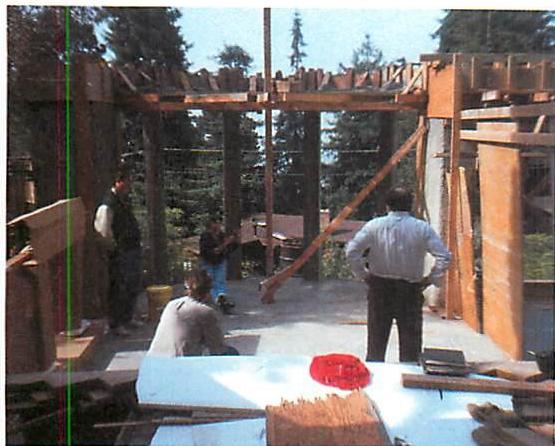 Upham house: settling positions of columns, to form the bays, and window openings of the living room bay window.