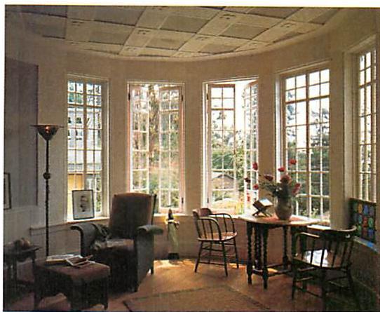 Upham house: the finished living room, and bay window, whose design and proportions came from the process shown on the left.