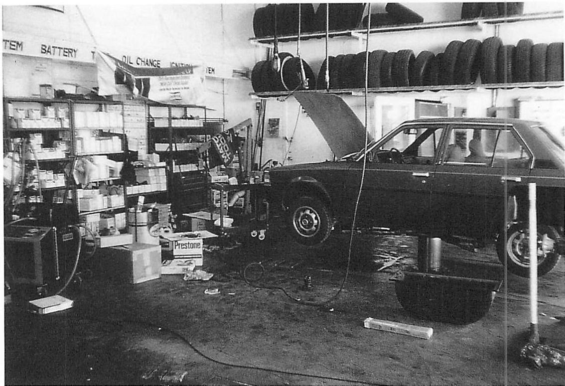 This car repair shop is very ordinary. In spite of a rugged, nearly grimy quality it is close to the heart in the concrete sense that we feel close to it, not removed from it, as demonstrated by the experiments of Book 1. This, too, comes from the straightforwardness of the process which generated the arrangement.