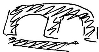 Illustration 3: Getting the shape of the building from the curve of the street, with the dining hall (marked dark) then formed as the major center, which strengthens the rest.