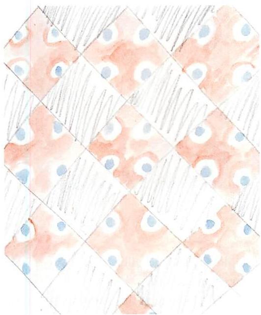 (5) Sketch of a design with blue dots in which there are about forty centers per tile