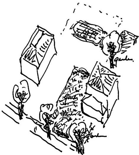 Step 2: First idea of where the gardens go, to connect the project to the neighborhood around the site