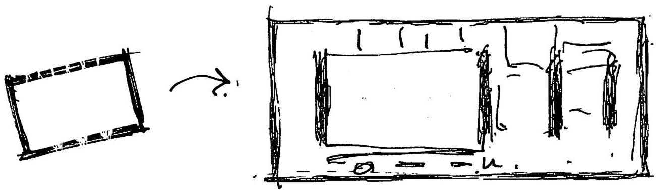 The transformation of the structure during construction. Starting from a plain rectangle with long walls pierced by windows, I introduced four massive cross-walls to make the final structure of the West Dean building.