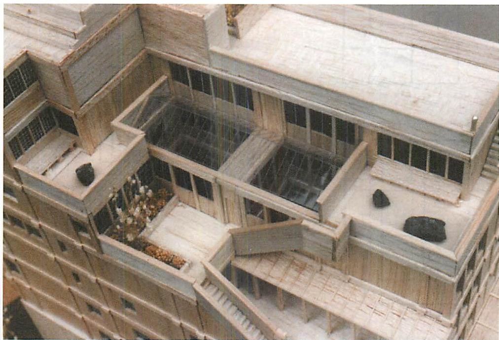 Model of the Sapporo building, looking down into the light wells from above