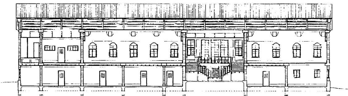 Interior longitudinal cross-section, looking north