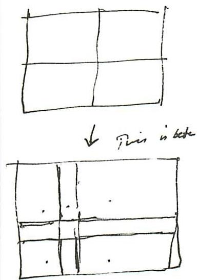 Simple grid and aperiodic grid. The aperiodic one is better because it is more differentiated, contains more centers, more boundaries, and more opportunities for useful and coherent structure.