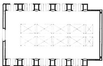 Plan and section of the Central building
