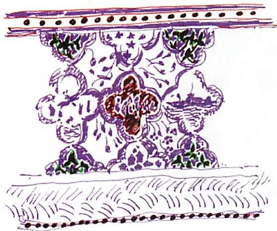 Sketch of a tiled wall panel with coloring, to be built full wall height in a house in California.