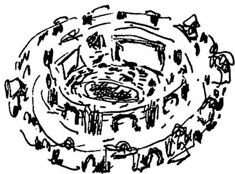 A many layered meeting place and conference rooms.