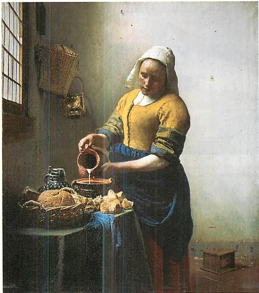 Vermeer, Woman pouring milk.