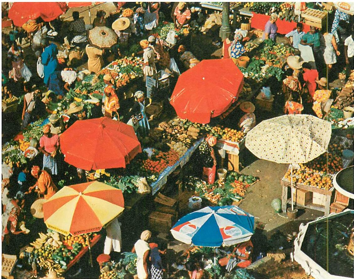 Market in Guadeloupe. Although ancient, it is of the far distant future, too.