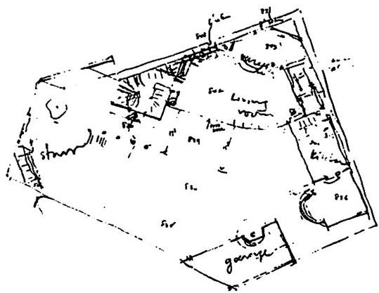 First sketch of interior layout.