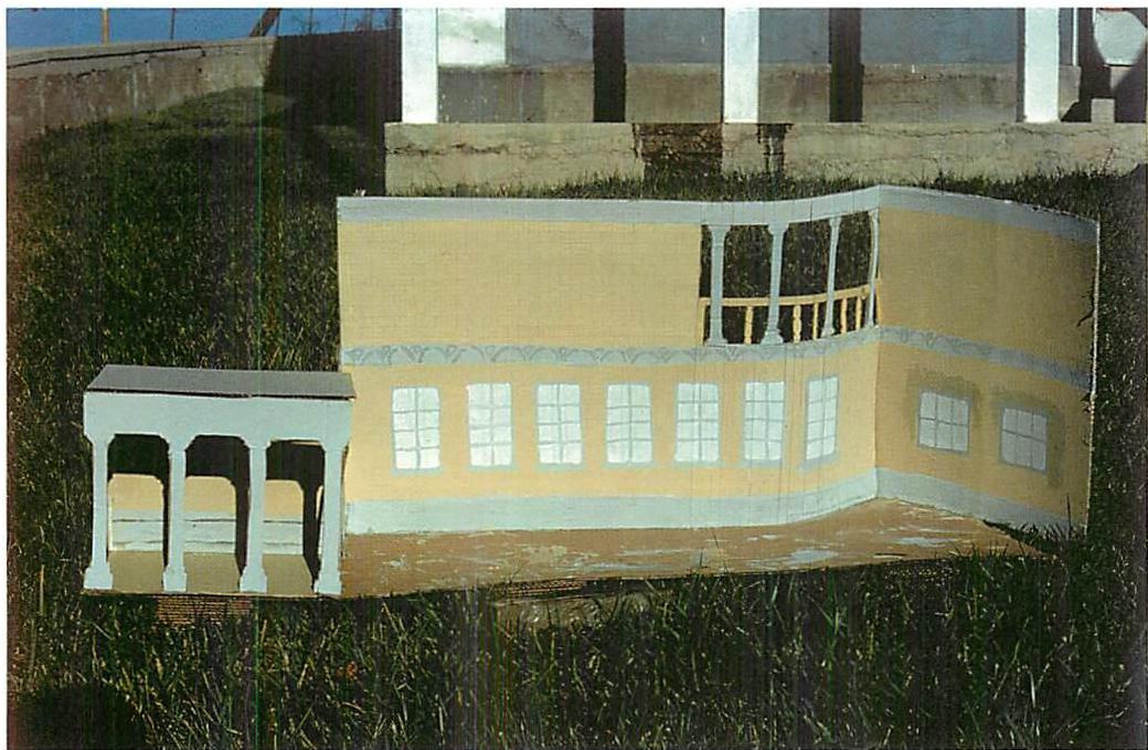 First cardboard model to explore the possible forms of material, construction, and color which might be consistent with the emerging whole