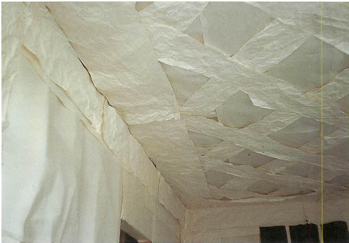 Mockup in paper to test the overall pattern of the plaster panels on the ceiling. This part concentrates on the edge, where the width of the panels had to be chosen very carefully, to get a proper harmony.