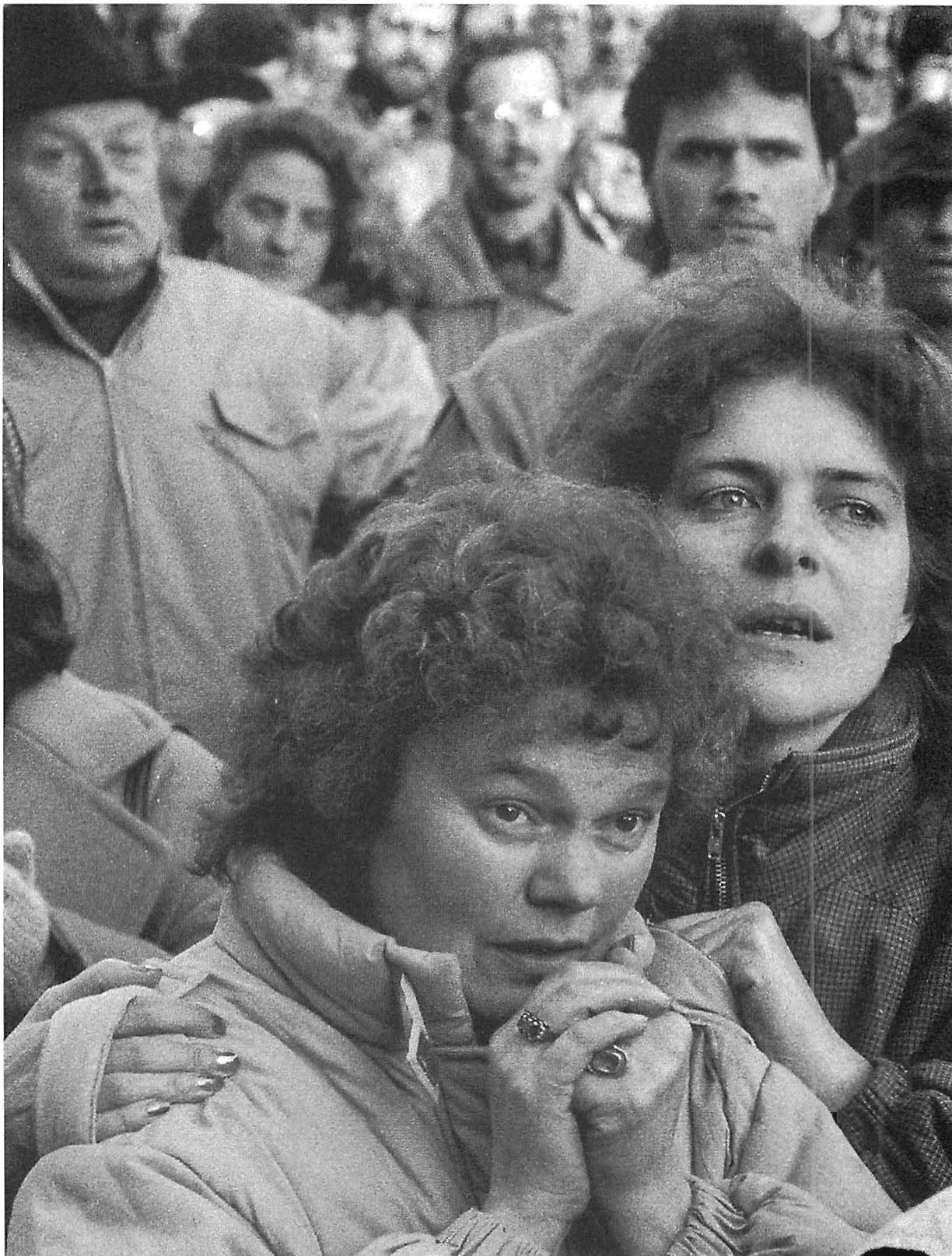 People in Prague, at the onset of democracy, after the tearing down of the Berlin wall. November 1989.