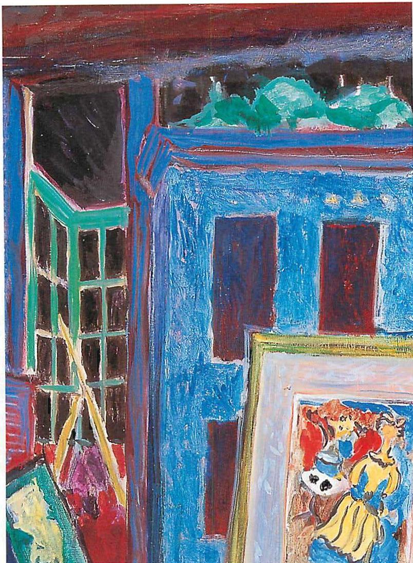 Christopher Alexander. The blue cupboard. 45 cm x 65 cm, oil on wooden panel, 1993. A painting of our bedroom—pictures leaning against the closet, an easel in the background—in which the blissful character of easy comfort and disorder, as they marry in human life with profound order, and intense color, and feeling, are placed together.