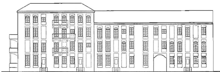 New town of Parkstadt-Unterliederbach, elevation of buildings along one street. Frankfurt, Hoechst; Christopher Alexander and Hajo Neis, 1996.