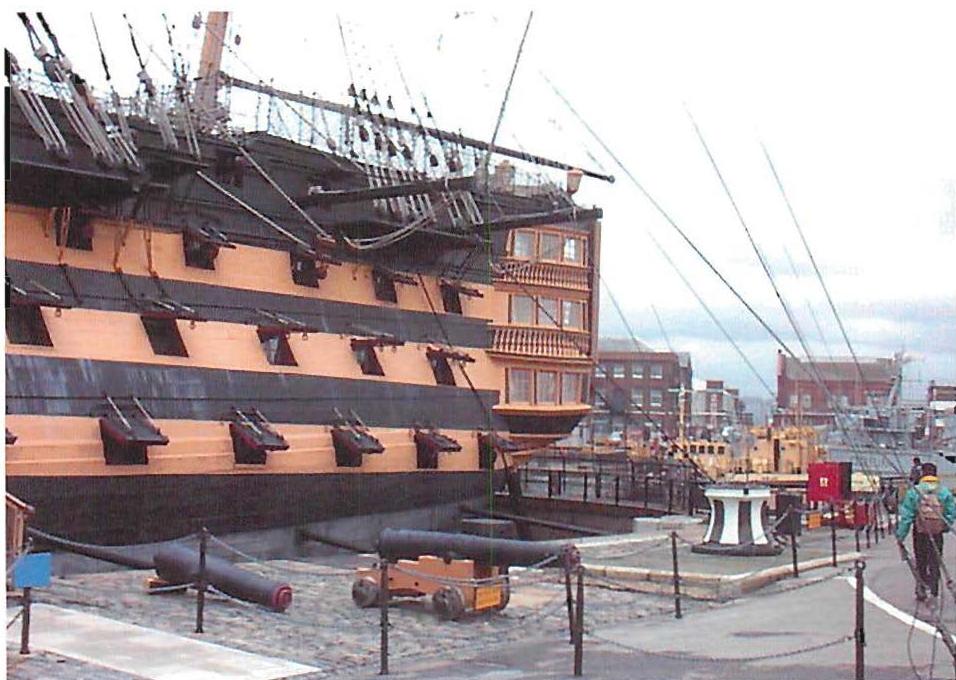 Lord Nelson's flagship, HMS Victory, and the building site in the background