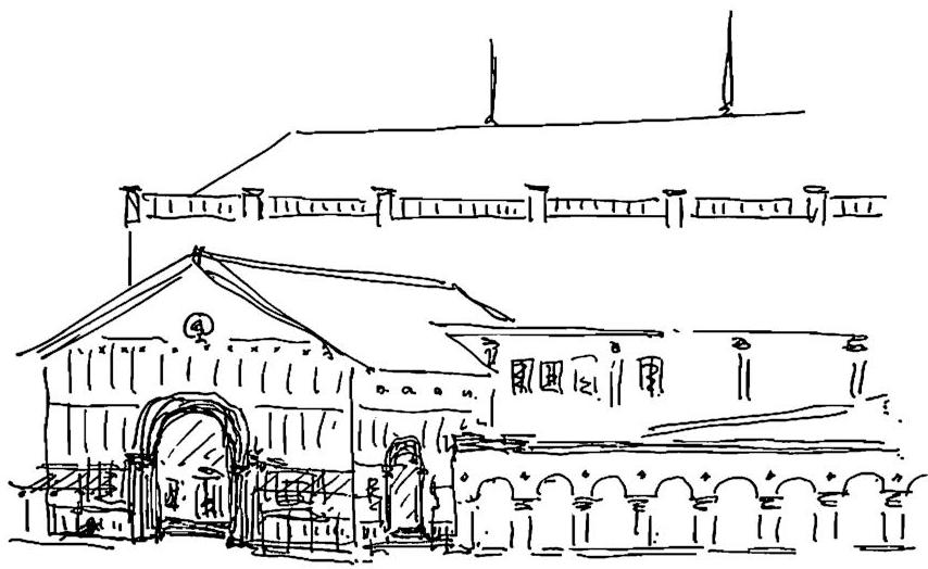An early sketch of the entrance to the museum, showing its dominant position.
