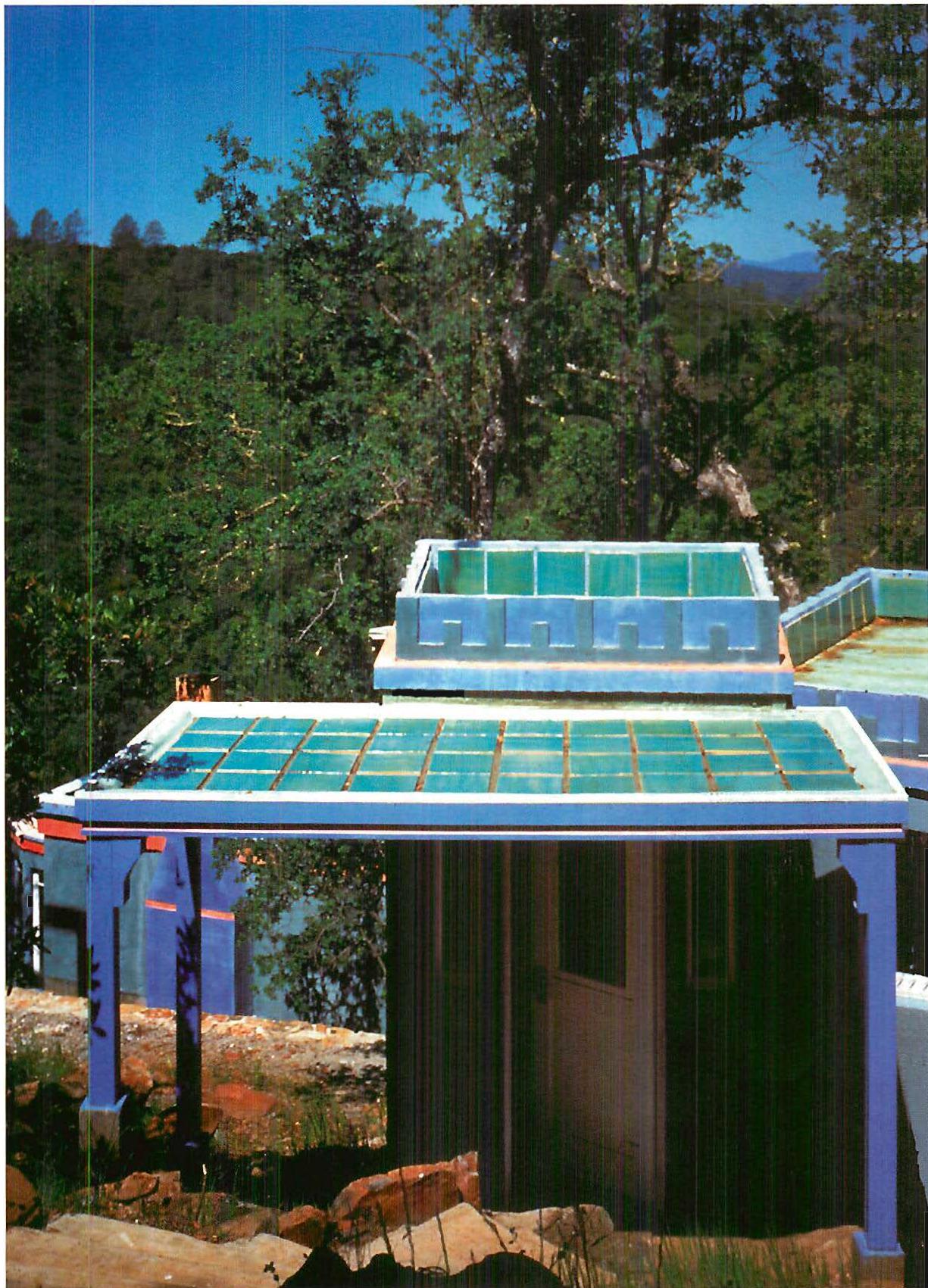 Entrance of the Berryman house, looking down on the tiled roof