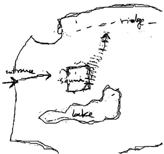 Diagram of the five key centers on the site: Entrance, Lake, Square, Path, Ridge.