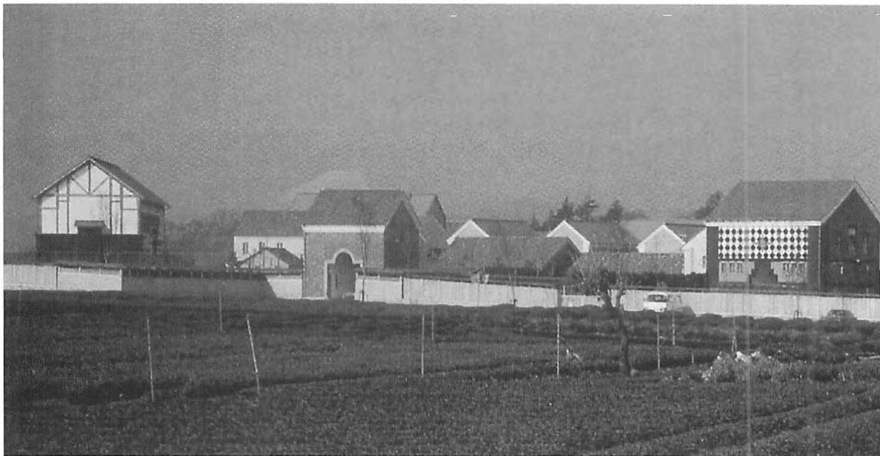 The building volumes in the distance