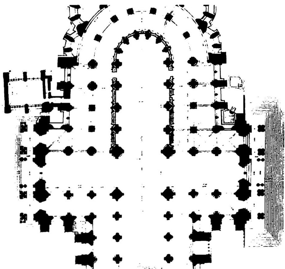 Chartres: A carpet of space—stone and void—in the structure of a cathedral. Every stone and every space is positive. On this drawing, the entities that are white are positive; the entities that are black are positive.
