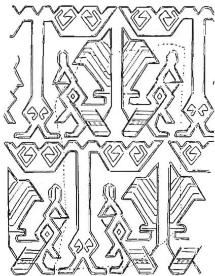 One of the most intricate packings of interlocking space in a carpet. This design, even earlier in date, comes from a carpet fragment found in Fostat, near Cairo, and now preserved in the Stockholm Museum.