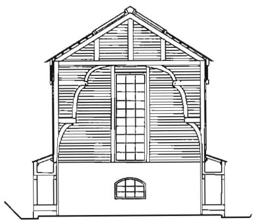 Central building: interior end elevation