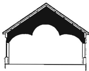 4b. Our final definition of the truss envelope, showing cross-sectional shape with main arch and two half arches