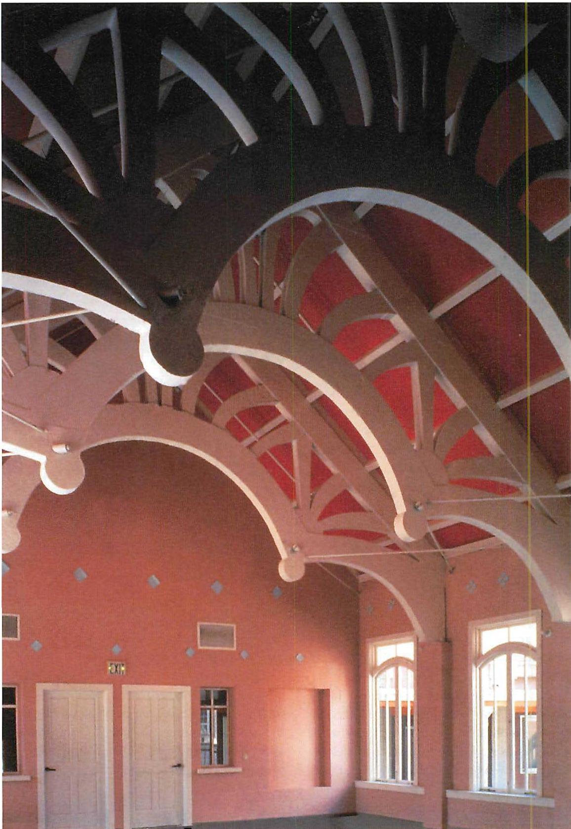 The dining hall in the Julian Street Homeless Shelter, after the room was painted. Christopher Alexander with Gary Block, Carl Lindberg, Avery Miller, James Maguire, 1988.