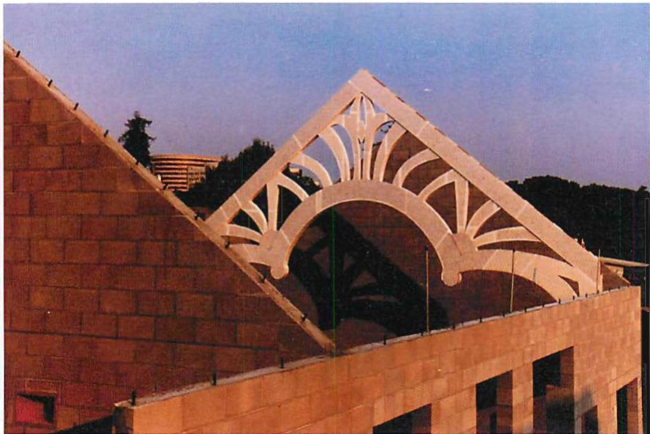 Late evening sunset. The sun is shining on a cardboard model of a truss, full-sized, made to help us see if the truss looked right from below. I had a bunch it might not look right, and wanted to raise it. Our client was upset about the amount of time this would consume, showing down the construction schedule. However, once the cardboard truss was above our hands, it was completely clear to everyone who saw it that it had to be raised by 18 inches to make the room look right. Even our client, concerned as he was about schedule, said,