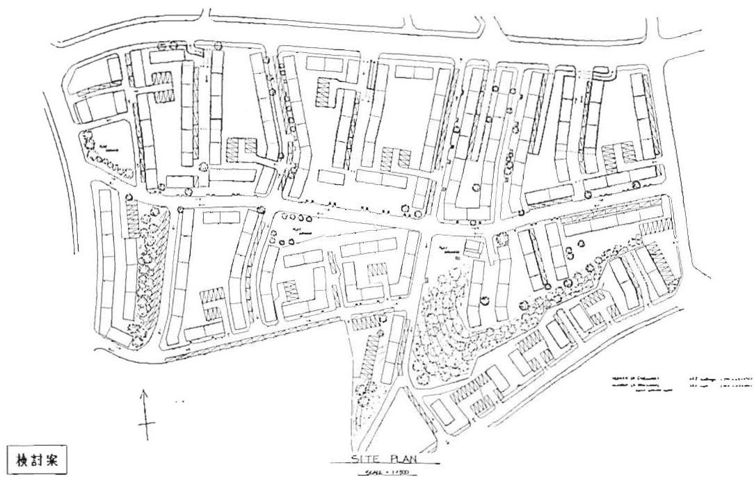 The site plan I made for Hazama with the members of the community, after discussion of the pattern language, and of the most essential generic centers. There should be no mistake about the plan's authorship. This plan was drawn by us, not by the community. But because of the process of obtaining the generic centers, which genuinely and truly came from them, it does reflect—I know—the actual feelings which they had. Chikusudai, Christopher Alexander, Miyoko Tsutsui, Hiro Nakano, 1992