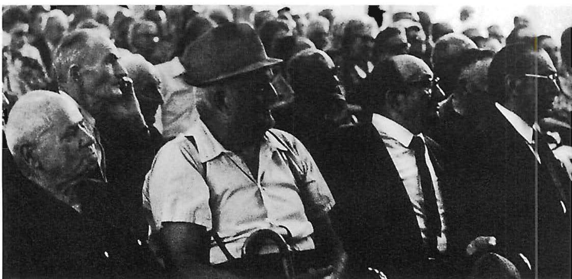 Citizens in discussion at a meeting, Bologna, 1971. The features of housing projects in the new parts of city were being discussed.