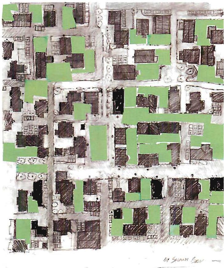 Positive space created by the placement of buildings