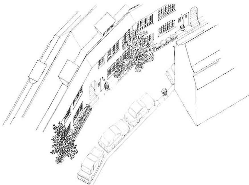 Shiratori Housing, parking along one side of lanes.