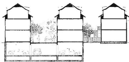 Cross-section in those areas where there is underground parking under the lanes (see parking plan, above)