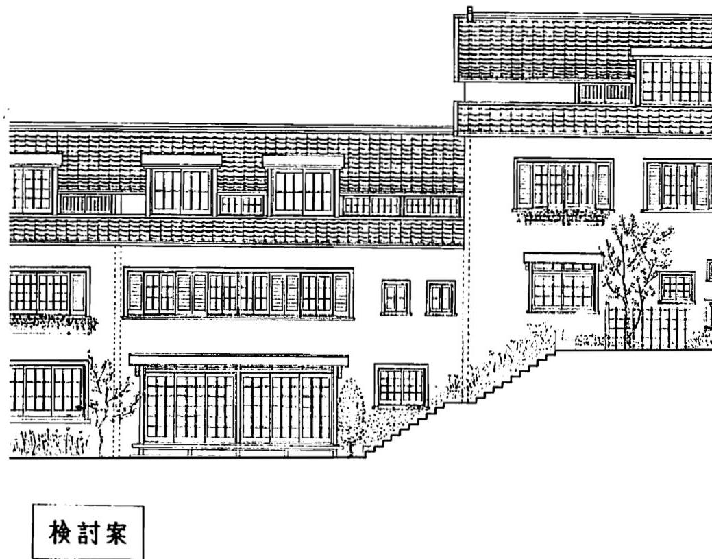 Chikusadai. Here, on a sloping site, the terrace houses are adapted to the slope conditions. The two drawings show the appearance of the terrace houses after families have made their apartments as they want them.