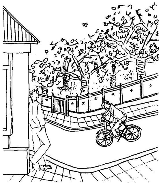 The informal atmosphere created by the garden walls and narrow streets.