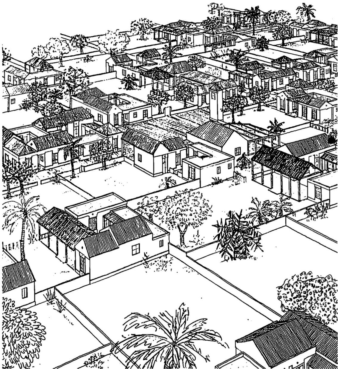 Part of a neighborhood, showing positive space of gardens and the free and easy character which develops from this process. It is really a pleasure to live in such a place.