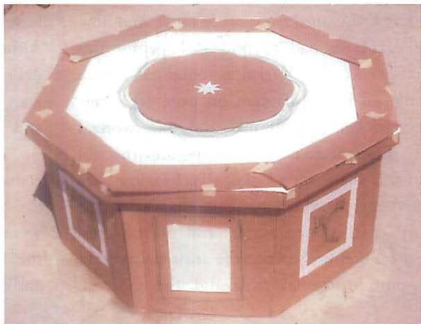 Detailed cardboard mockup of the octagonal table made by Christopher Alexander and students, San Francisco, 1988.